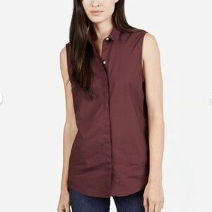 EUC Everlane Sleeveless Button Down Maroon Burgundy Shirt Size Small